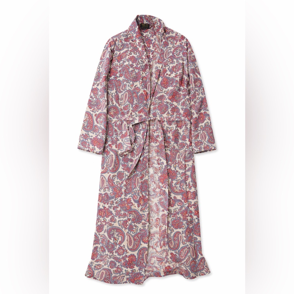 Vintage Sears Perma Prest Paisley Robe Medium 100% Cotton Belted Retro - Picture 2 of 3